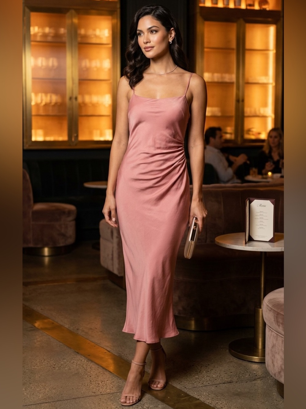 🌷 Zara Dusty Rose Slip Maxi Dress with Spaghetti Straps #43